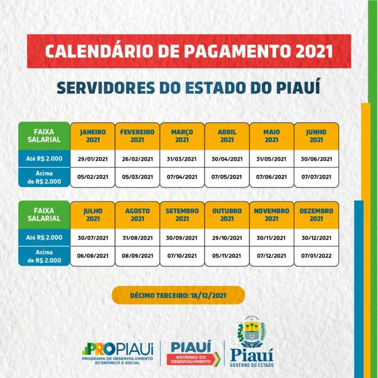 Governo do Piauí divulga tabela de pagamento para os servidores do Estado