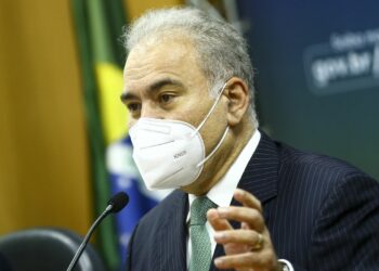 O ministro da Saúde, Marcelo Queiroga, durante o lançamento do programa Cuida Mais Brasil.