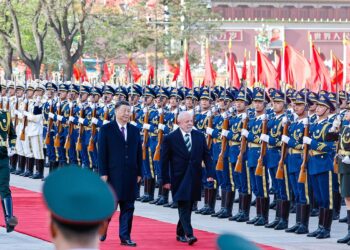Pequim, China,14.04.2023 - Cerimônia de boas-vindas do presidente Xi Jinping ao presidente Luiz Inácio Lula da Silva e à primeira-dama, Janja Lula da Silva, no Grande Palácio do Povo, em Pequim. Foto: Ricardo Stuckert/PR